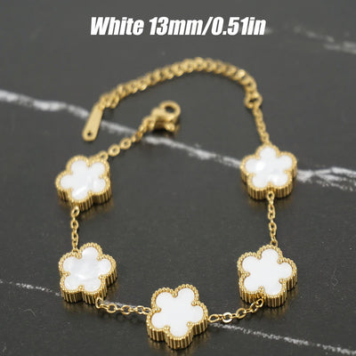 Adjustable New Design Gold Plated Stainless Steel 316L Plant Flower Bracelet With Five Leaf Petals Women's Luxury Gifts Clover