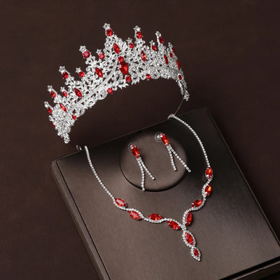 Luxury Silver Color Crystal Water Drop Bridal Jewelry Sets Rhinestone Tiaras Crown Necklace Earrings Wedding Dubai Jewelry Set