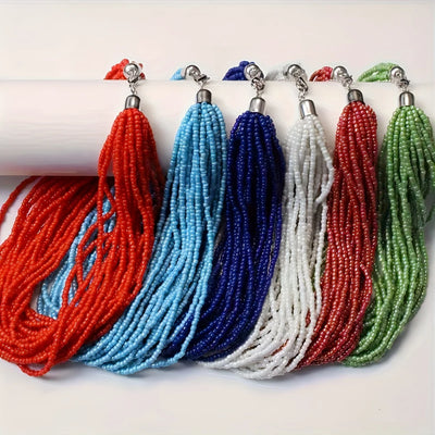 Vibrant Multi-strand Glass Beaded Bohemian Statement Necklace - Adjustable Chain Clasp, Perfect For Daily And  Occasions