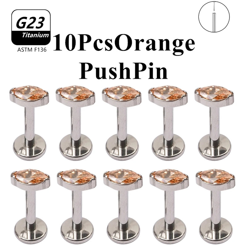 Wholesale Lot10PCS G23 Titanium Internally Threaded Push Pin Body Piercing Jewelry Nose Ring Earrings Stud CZ Ear Helix Pierc