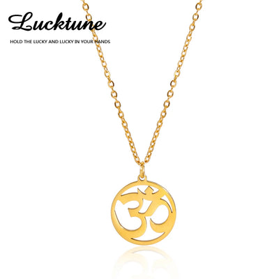 Lucktune OM Yoga Chakra Pendant Necklace Stainless Steel Buddhism Hindu Amulet Choker Chain Necklace for Women Men Retro Jewelry