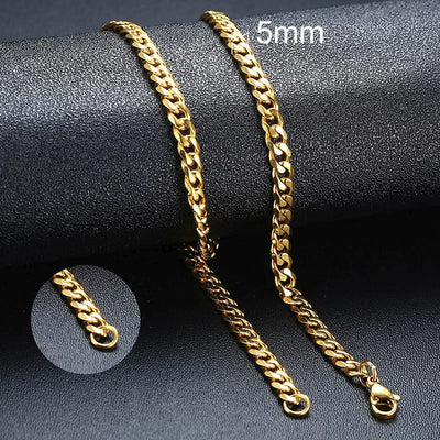 Vnox 3-7mm Cuban Chain Necklaces for Men Women, Stainless Steel Miami Curb Links Chain, Basic Cool Boy Collar