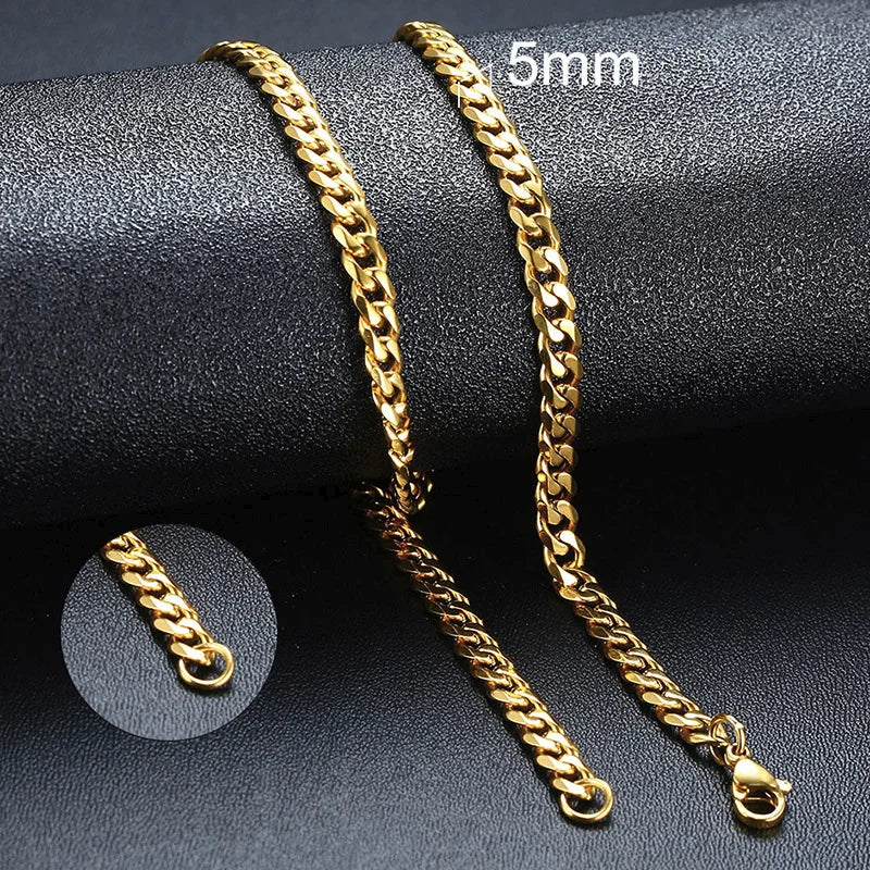 Vnox 3-7mm Cuban Chain Necklaces for Men Women, Stainless Steel Miami Curb Links Chain, Basic Cool Boy Collar