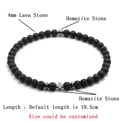 New Men Bracelet Small Stone 4mm Braclet Natural Hematite Cross Braslet Rice Bead Brazalete Homme Boyfriend Gift Pulsera Hombre