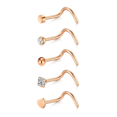 5/6/21Pcs 20G Nose Studs Stainless Steel Nostril Studs Screws Nose Ring Hoop Body Piercing Silver Gold Color Heart Nose Studs