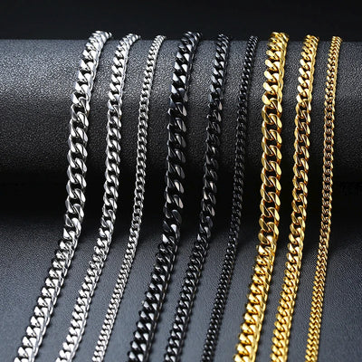 3-11mm Cuban Chain Necklaces for Men Women,Punk Stainless Steel Curb Link Chain Collar,Jewelry Gift for Dad Husband BFF Birthday