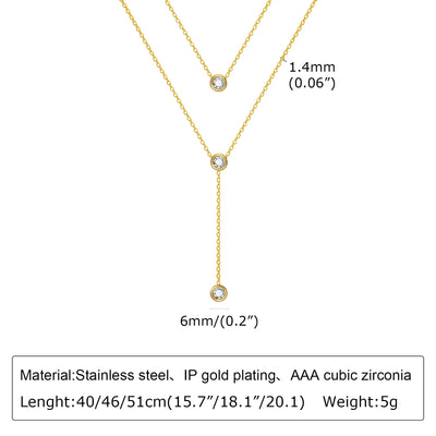 Gold Plated Lariat Necklace for Women, Double Laryered Long Chain Drop Pendant Choker Necklaces Fashion Gifts