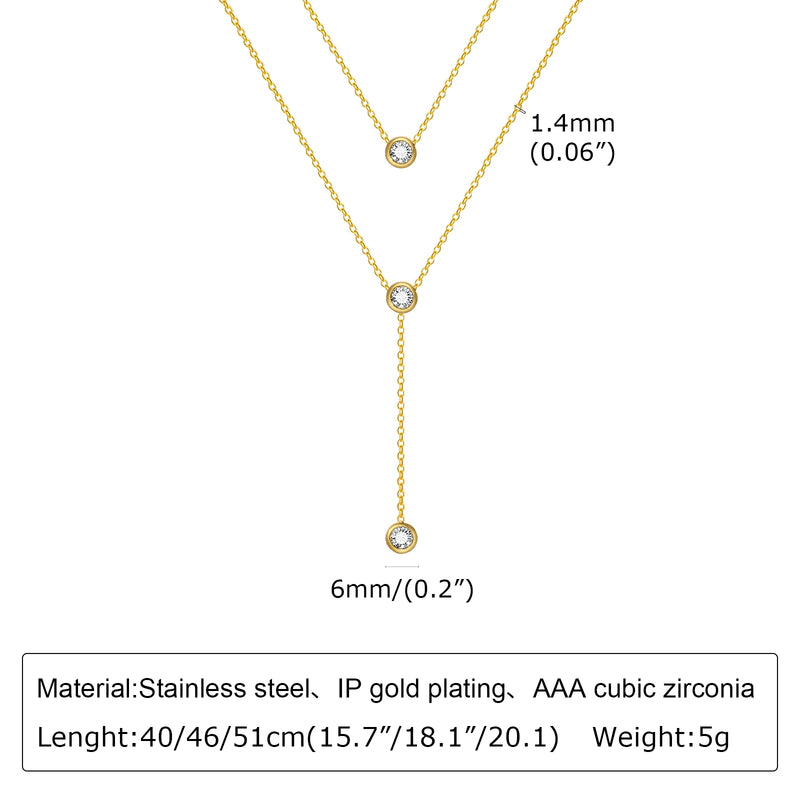 Gold Plated Lariat Necklace for Women, Double Laryered Long Chain Drop Pendant Choker Necklaces Fashion Gifts