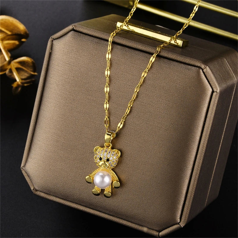 New In Light Luxury Zircon Crystal Stainless Steel Necklaces For Women Korean Fashion Sweet Sexy Female Clavicle Chain Jewelry