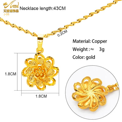 ANIID Dubai Golden Necklace Nigerian Bridal Wedding Fashion Hollow Flower Chain Pendant Indian Arab Kids Jewellery For Girls