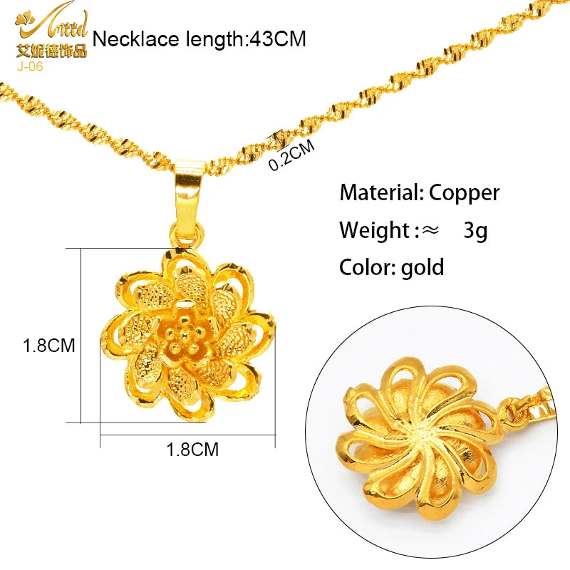 ANIID Dubai Golden Necklace Nigerian Bridal Wedding Fashion Hollow Flower Chain Pendant Indian Arab Kids Jewellery For Girls