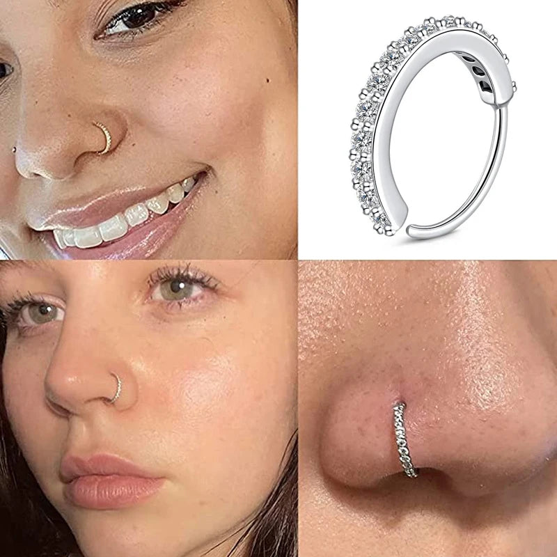 1pc Fashion Micropaved Shiny Nose Ring Women Piercing Nose Pin Party Favor