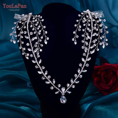 YouLaPan HP466 Forehead Headband with Combs Rhinestone Women Headdress Water Drop Bridal Wedding Hair Ornament Bride Head Chain