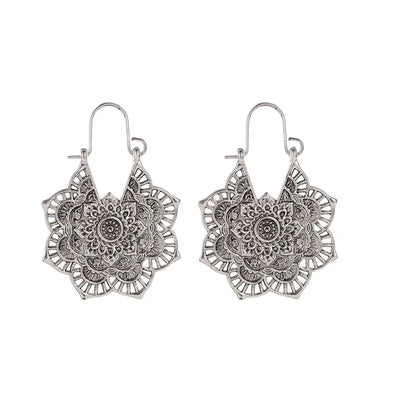 FSUNION 2024 New Femme Oorbellen Antique Gypsy Indian Tribal Ethnic Hoop Dangle Mandala Earrings Boho Boucle Doreille