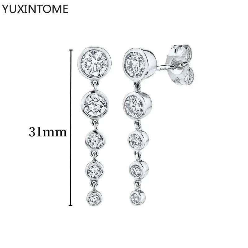 925 Sterling Silver Ear Needle Fashion Hoop Earrings White Crystal Luxury Women&