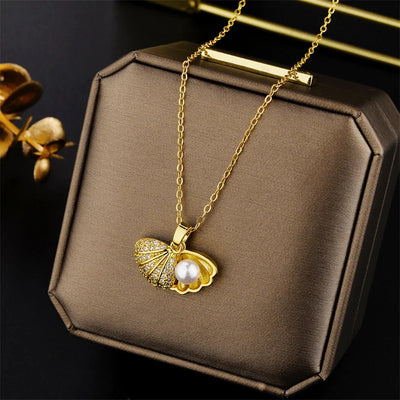 New In Light Luxury Zircon Crystal Stainless Steel Necklaces For Women Korean Fashion Sweet Sexy Female Clavicle Chain Jewelry