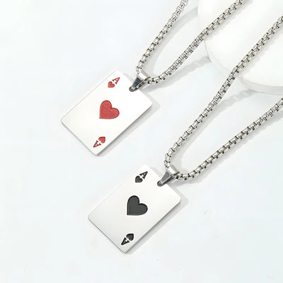 New Hip Hop Stainless Steel Poker Card Ace of Spades Necklace For Women Men Pendant Chain Playing Cards Jewelry Ace of Hearts