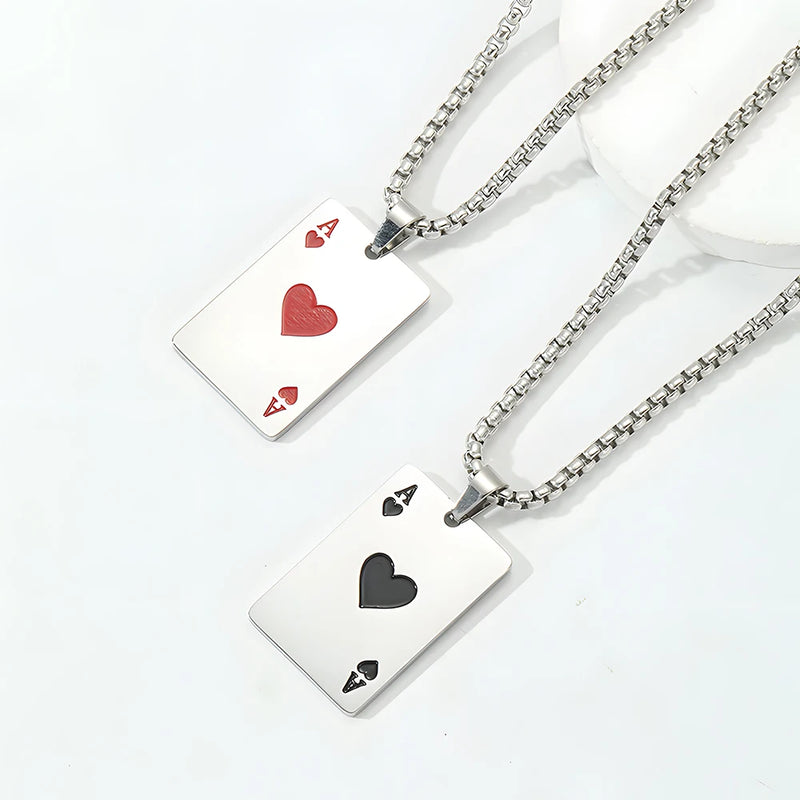 New Hip Hop Stainless Steel Poker Card Ace of Spades Necklace For Women Men Pendant Chain Playing Cards Jewelry Ace of Hearts