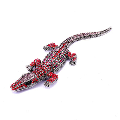 Vintage Art Deco Style Red Crystal Large Crocodile Brooch / Pendant Jewellery