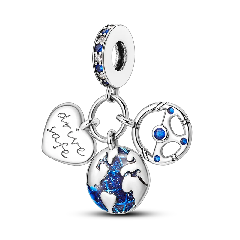 925 Sterling Silver Earth Airplane Globe Love Travel Dangle Charm Fine Beads Fit Original Charm Bracelet Necklace Jewelry Women