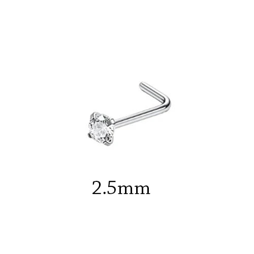 1Piece Surgical Steel Crystal CZ Nose Ring L Shape Nose Studs Square Nostril Nose Piercing Body Jewelry Nariz Lote For Women