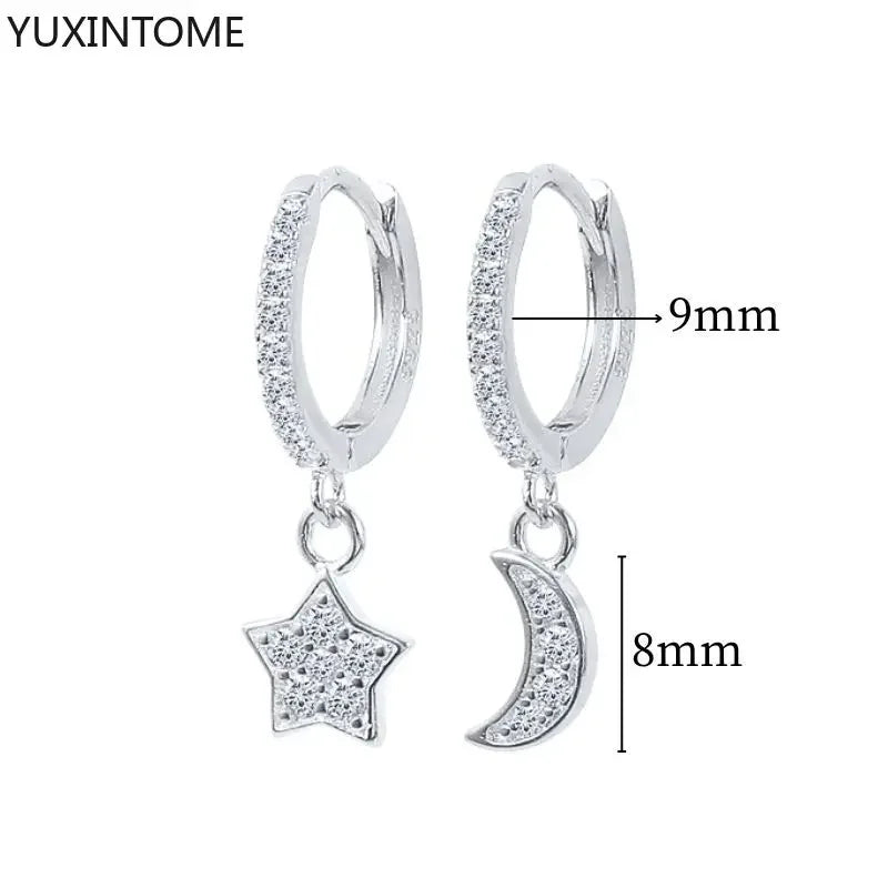 925 Sterling Silver Ear Needle Fashion Hoop Earrings White Crystal Luxury Women&