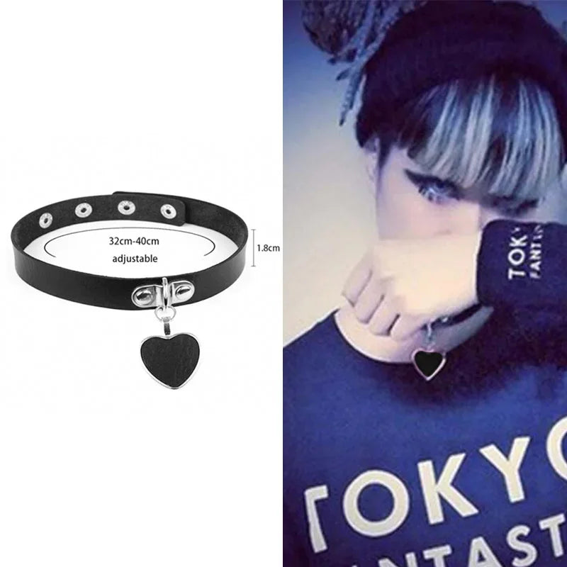 Sexy Trendy Vintage Charm Round Gothic Collar Necklaces Jewelry Gift Gothic Leather Heart Harajuku Women Punk Choker Necklace