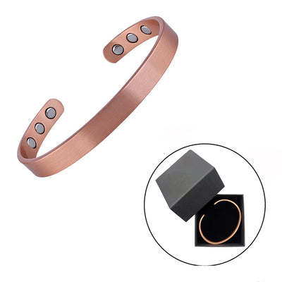 Set Pure Copper Bracelets and Rings Simplicity Cuff Magnetic Bangles for Women Men Arthritis Health Solid Copper Jewelry