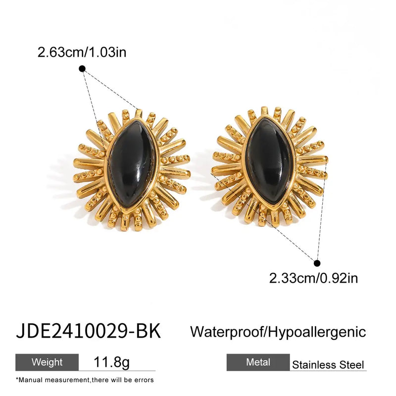 Uworld Stainless Steel 18K PVD Gold Plated Black Stone Earrings Statement Golden Metal for Women Bijoux Femme Gala Giftсерьги