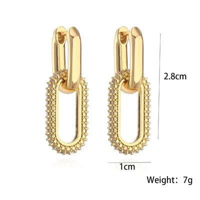 Retro Double Loop Design Drop Earrings Gold Color Geometric Round Hoop Earrings for Women Girls Punk Hip Hop Fashion Jewelry