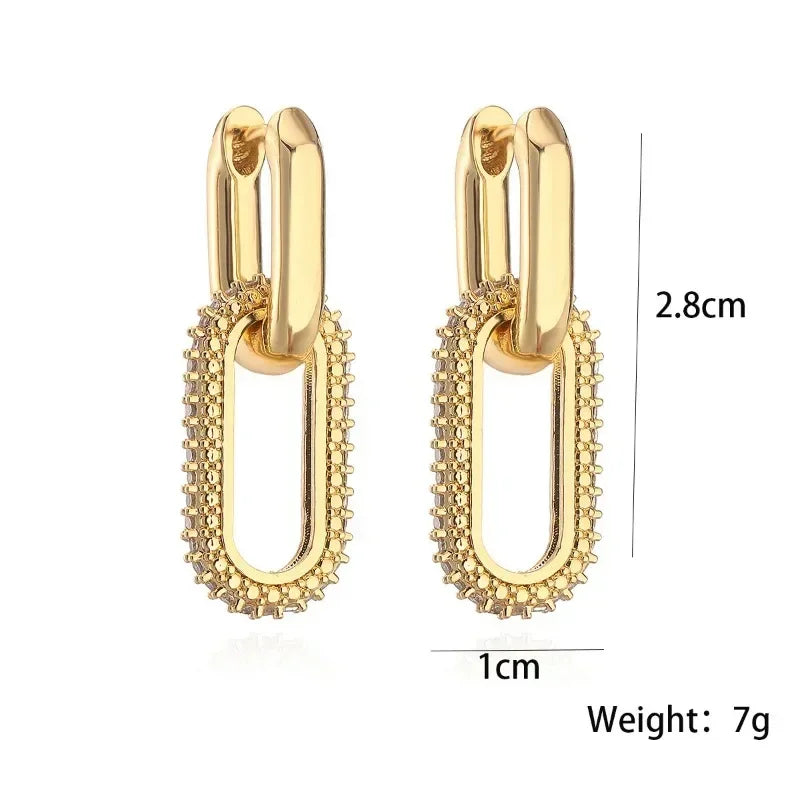 Retro Double Loop Design Drop Earrings Gold Color Geometric Round Hoop Earrings for Women Girls Punk Hip Hop Fashion Jewelry