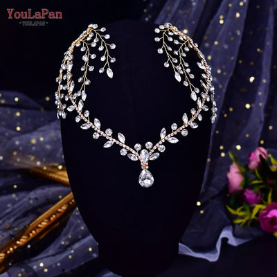 YouLaPan HP466 Forehead Headband with Combs Rhinestone Women Headdress Water Drop Bridal Wedding Hair Ornament Bride Head Chain