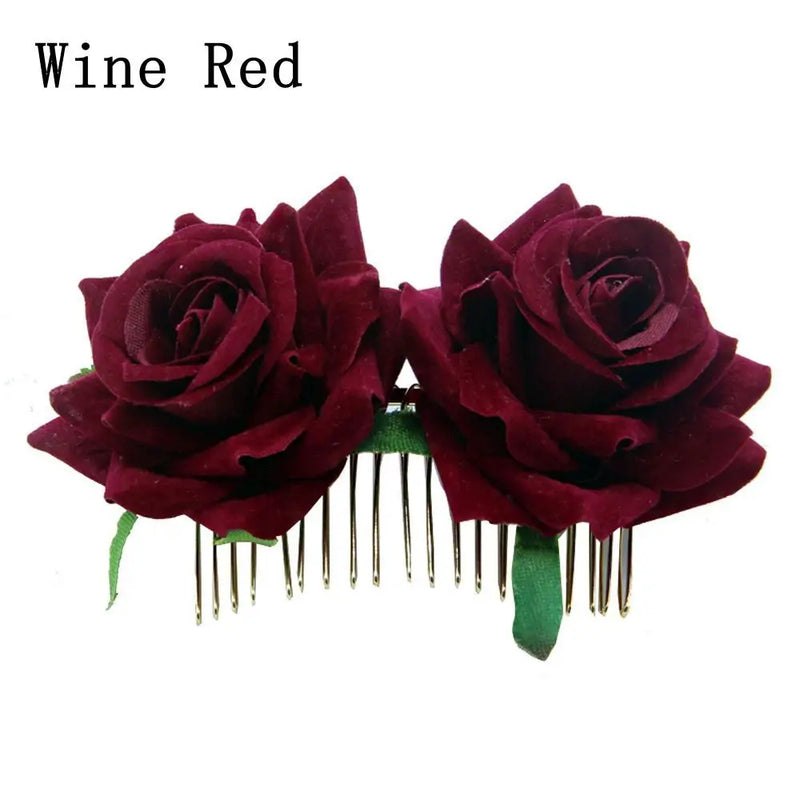 1Pcs Fashion Red Flower Hair Comb Bridesmaid Crystal Hair Clip Bridal Hairpin Wedding Hair Jewelry For Women Party Hairband Gift