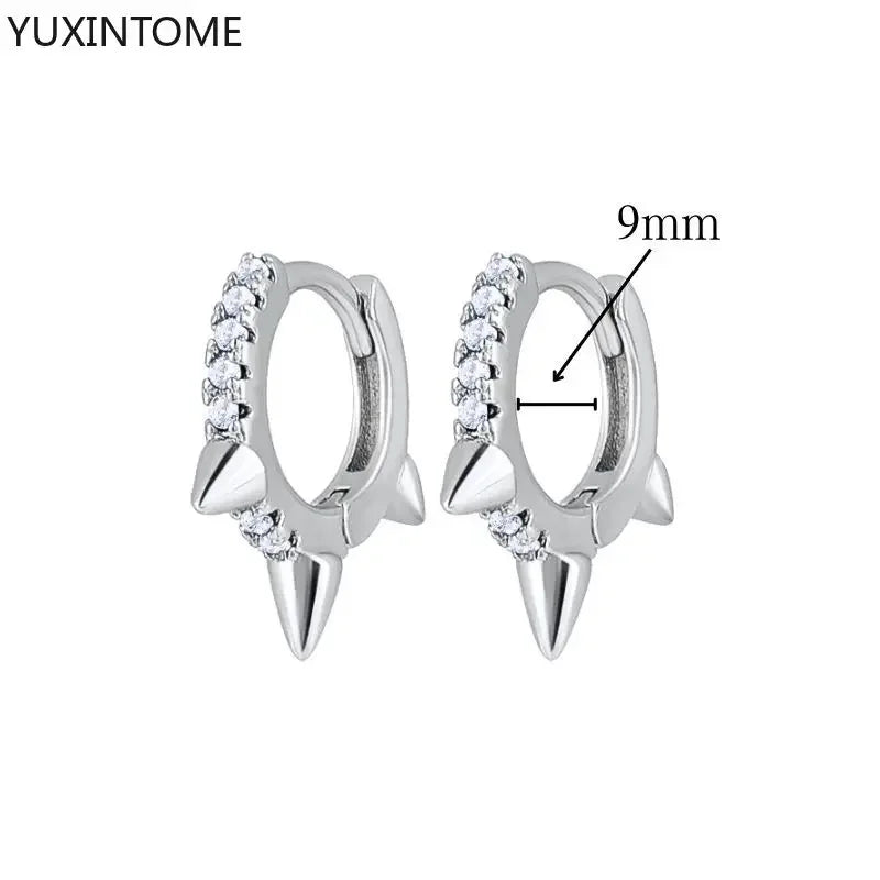 925 Sterling Silver Ear Needle Fashion Hoop Earrings White Crystal Luxury Women&