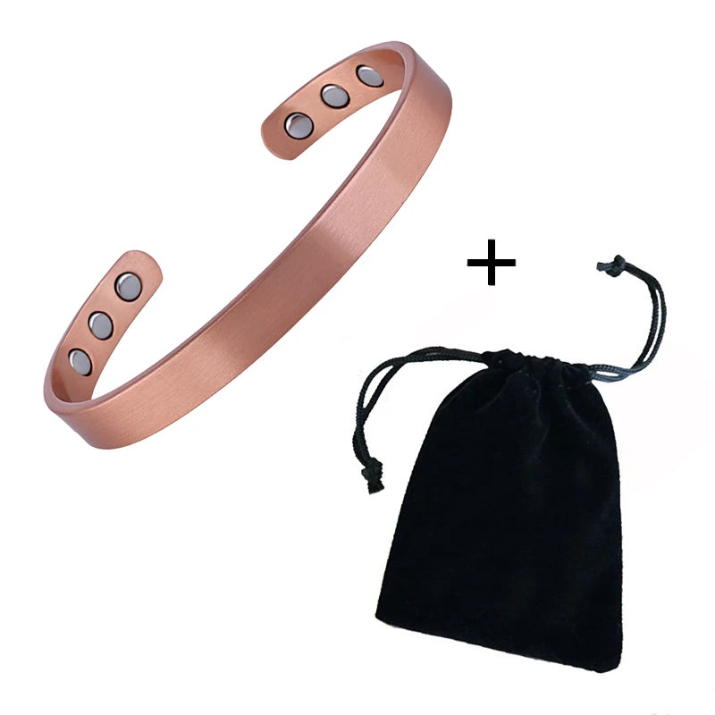 Set Pure Copper Bracelets and Rings Simplicity Cuff Magnetic Bangles for Women Men Arthritis Health Solid Copper Jewelry