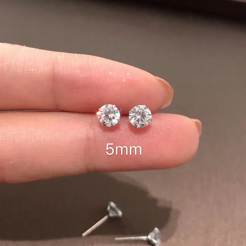 100% Real 925 Sterling Silver Jewelry Women Fashion Cute Tiny Clear Crystal CZ Stud Earrings Gift for Girls Teens Lady