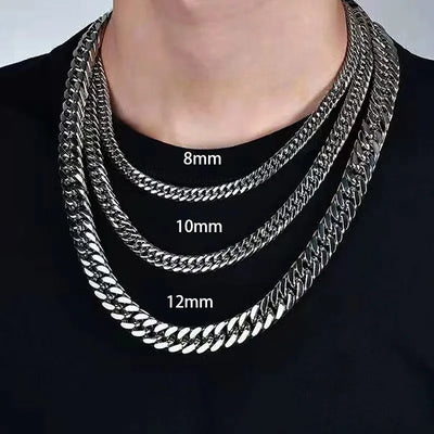 YQ Stainless Steel Cuban Chain Necklace Bracelet For Men Neck Jewelry Accessories 8MM-14MM Thick Long Hand Chains Male Gift