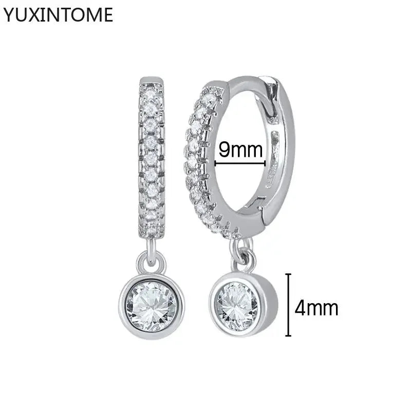 925 Sterling Silver Ear Needle Fashion Hoop Earrings White Crystal Luxury Women&