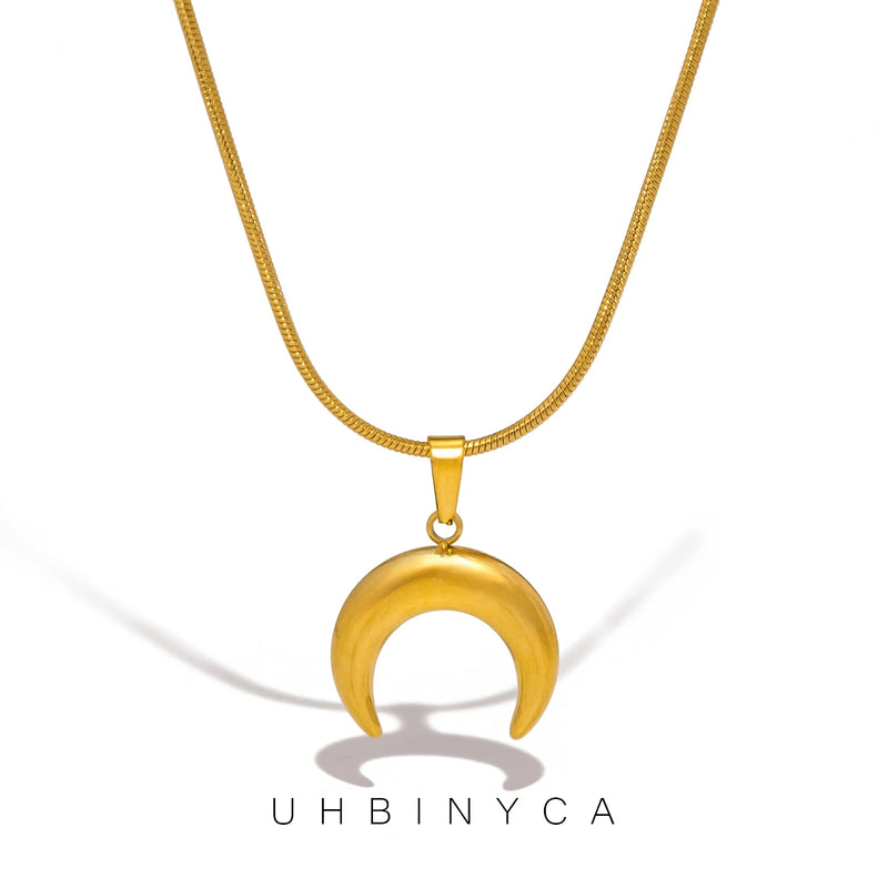 UHBINYCA Stainless Steel Moon Crescent Pendant Necklace for Women, Simple and Stylish Waterproof and Hypoallergenic Accessory