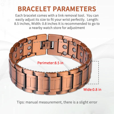 Befoshinn Vintage Men Bracelet Three Row Strength Magnetic Therapy Pure Copper Health Bracelet Popular Jewelry Bangles Men Gifts