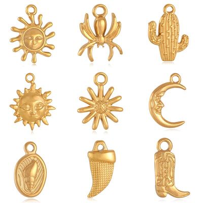 3Pcs Cactus/Cowboy Boots/Spider/Charms DIY Jewelry Making Stainless Steel Face Moon&Sun Necklace Pendants for Earrings Bracelet