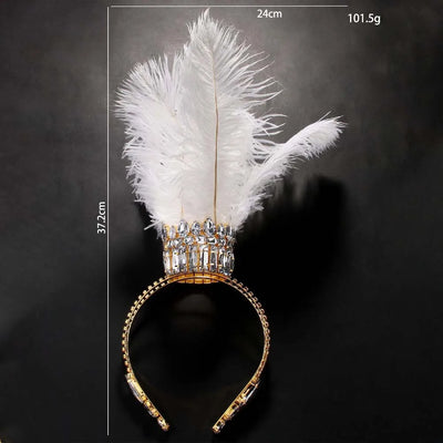 Stonefans White Feather Crown Tiara Drag Queen Performance Accessories Oversize Baroque Rhinestone Headpiece Jewelry Cosplay