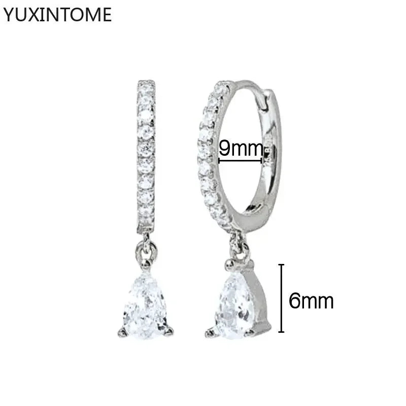 925 Sterling Silver Ear Needle Fashion Hoop Earrings White Crystal Luxury Women&