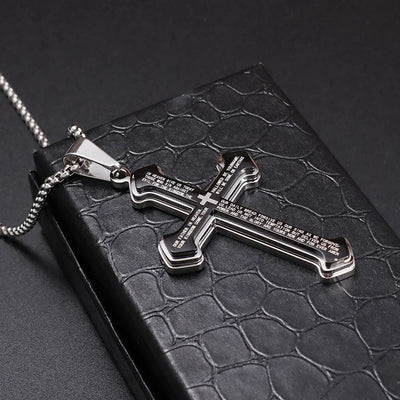 Black Enamel Maltese Cross Temple Templar Knight Cross Men Pendant Necklace