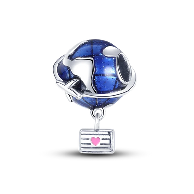 925 Sterling Silver Earth Airplane Globe Love Travel Dangle Charm Fine Beads Fit Original Charm Bracelet Necklace Jewelry Women