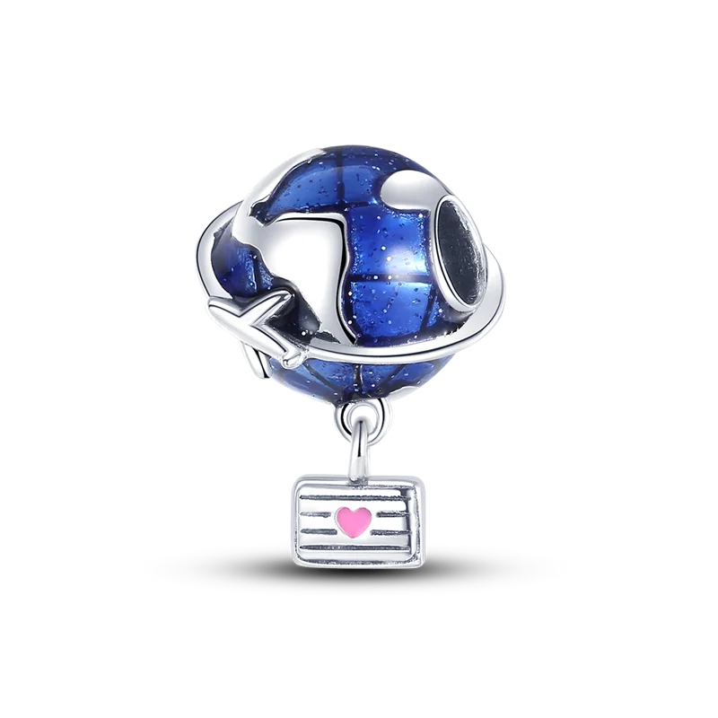 925 Sterling Silver Earth Airplane Globe Love Travel Dangle Charm Fine Beads Fit Original Charm Bracelet Necklace Jewelry Women