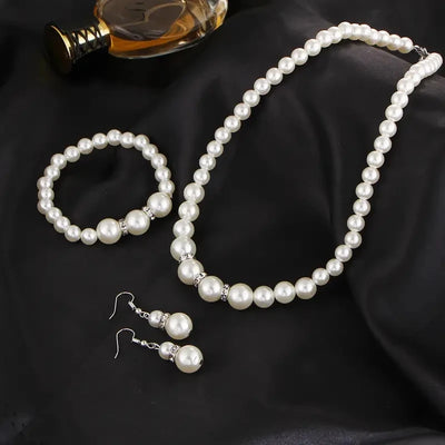 Fashion Pearl Jewelry Set Simulated Pearl Double Layer Luxury Earrings Necklace Wedding Everyday Versatile Necklace Bracelet Set