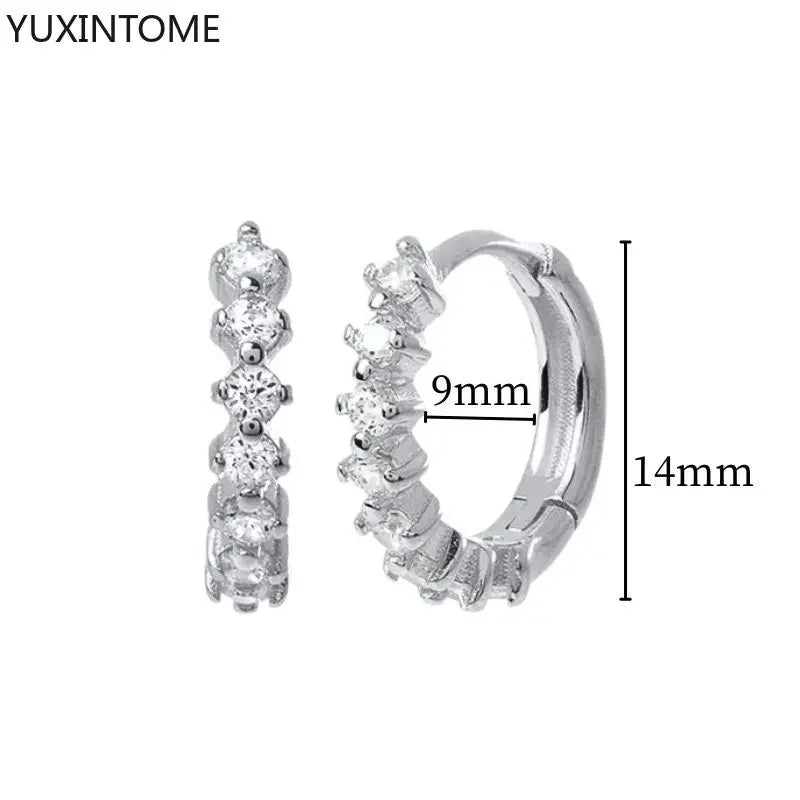 925 Sterling Silver Ear Needle Fashion Hoop Earrings White Crystal Luxury Women&