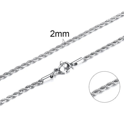 304 Stainless Steel Twist Rope Chain Necklace for Men Women PVD Gold Plated 2 3 4 5mm Width Accessories Wholesale