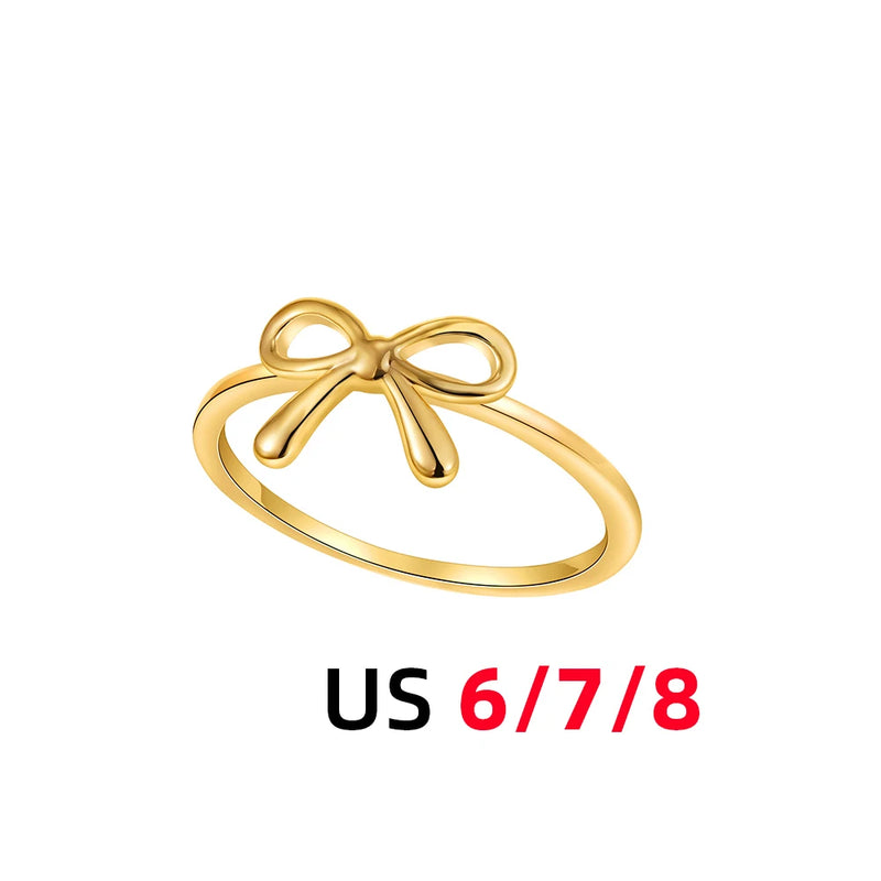 Dainty Gold Plated Bow Rings for Women Mother Daughter Friendship Ribbon Knot Ring Aesthetic Bowknot Wedding Bands Jewelry Gift